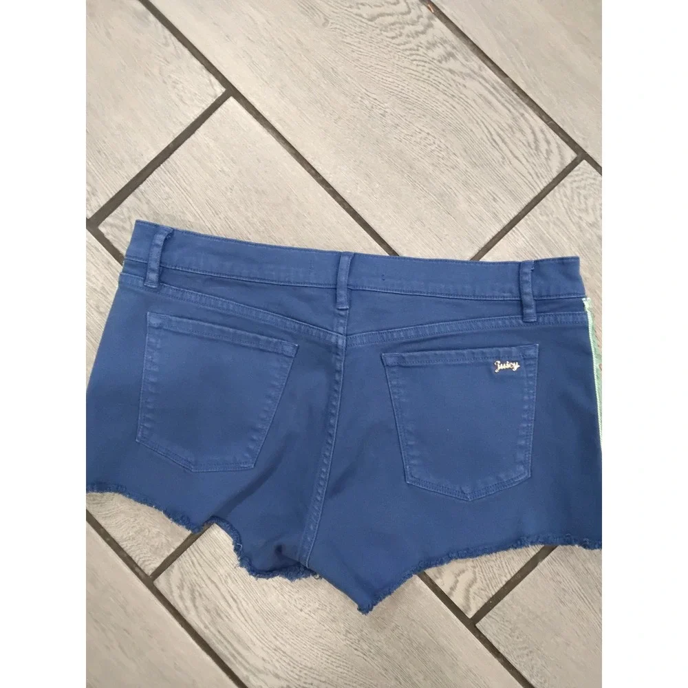 Juicy Couture Blue Denim Cut Off Shorts Side Stripe‎ Logo Size 29